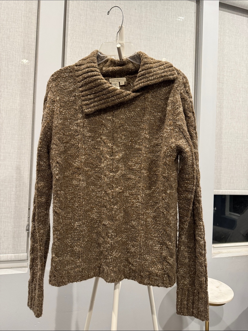 Royal Robbins Chunky Cable Turtleneck Sweater in Brown XL Wool Blend